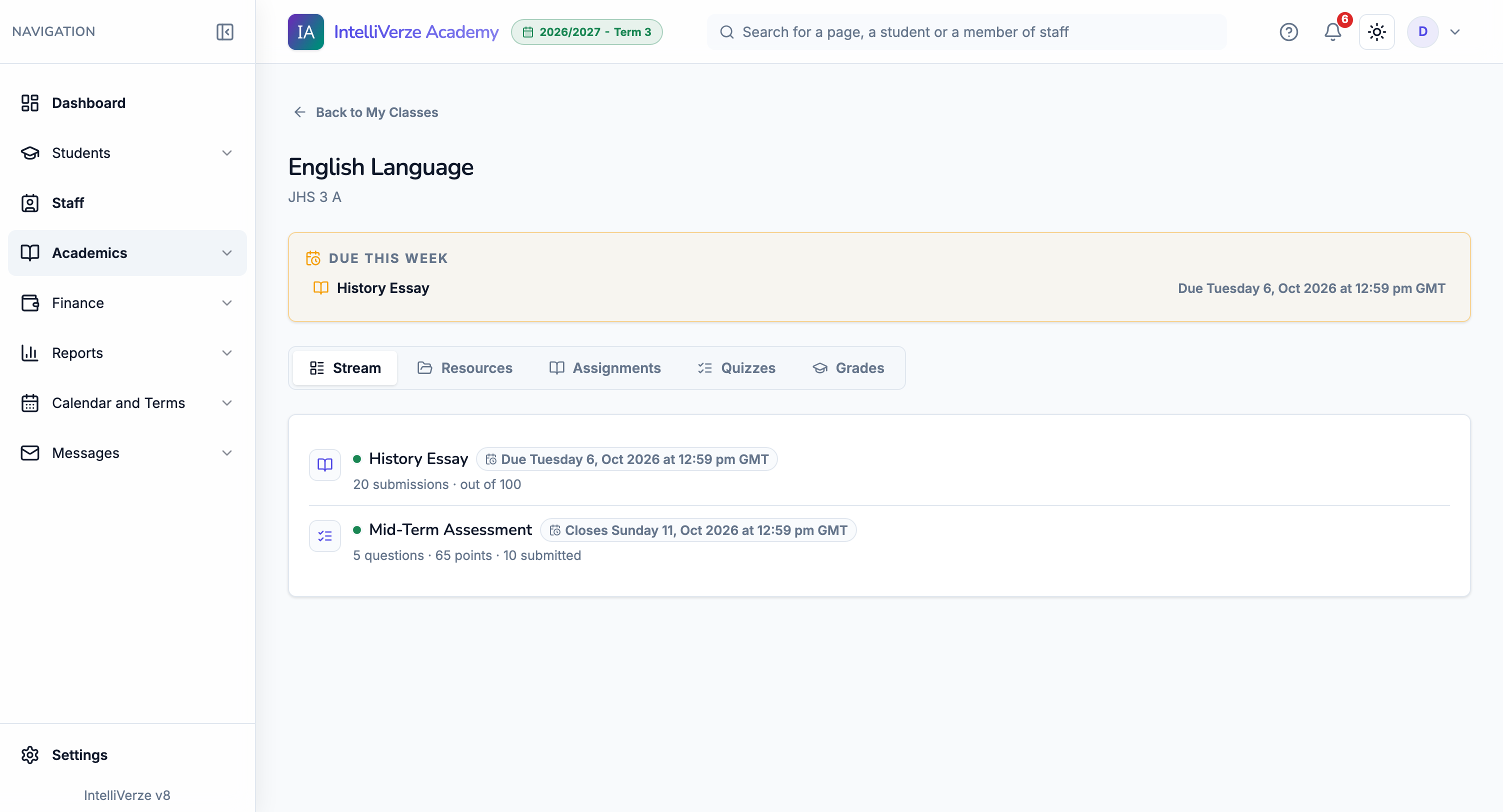 IntelliVerze Virtual classroom, light theme
